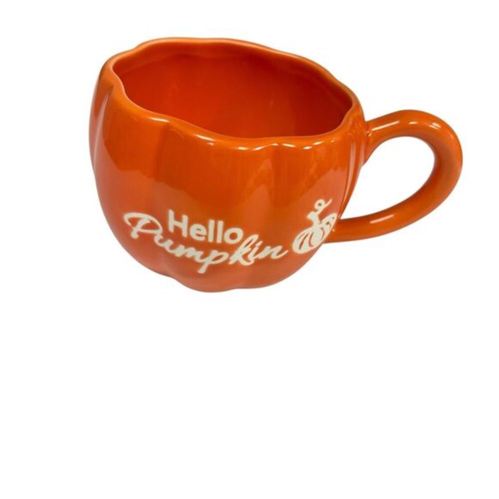 Perfect Harvest Hello Pumpkin Ceramic Mug 17oz Fall Theme Orange